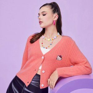 SHEIN X Hello Kitty and Friends Cartoon Pattern Button Up Cardigan